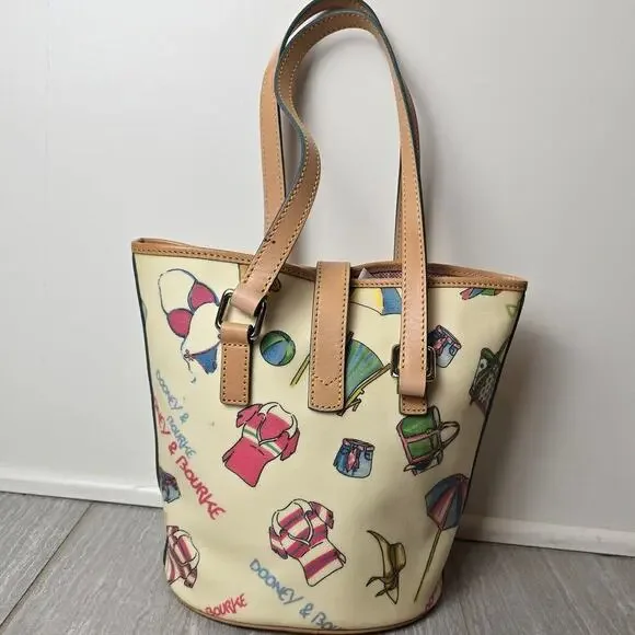 VTG Dooney & Bourke Beach Theme Print Bucket Bag RARE - Picture 3 of 13